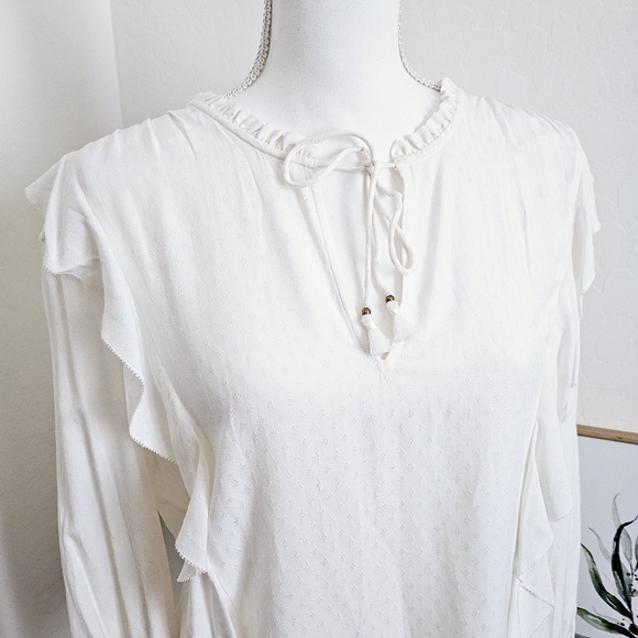 🆕️Paige Women's Ivory White Ruffle Rayon Top SZ Large - Picture 3 of 13